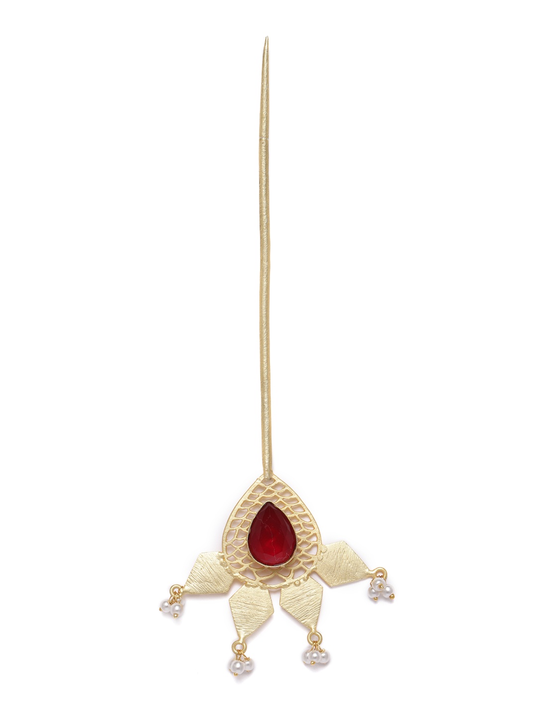 

AccessHer Gold-Plated & Maroon Embellished Handcrafted Bun Pin