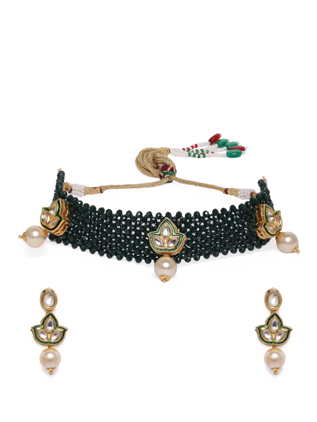 

AccessHer Women 18 kt Gold-Plated & Green Kundan Studded Choker Jewellery Set