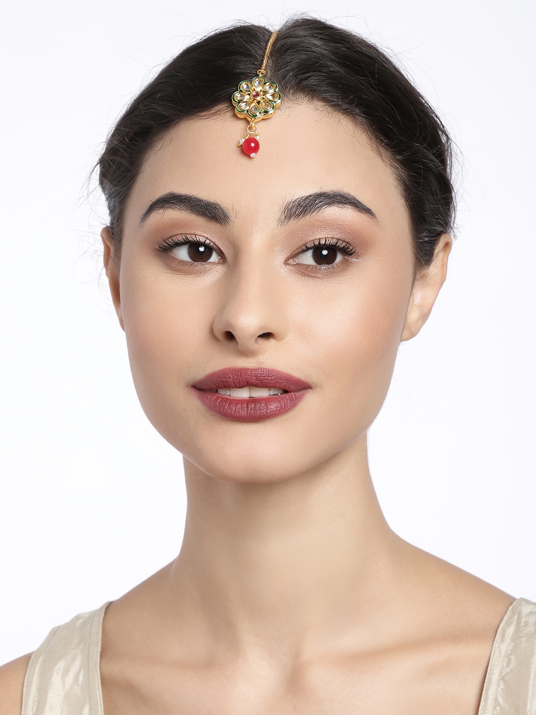 

AccessHer Gold-Plated & Red Kundan Studded Handcrafted Maang Tika