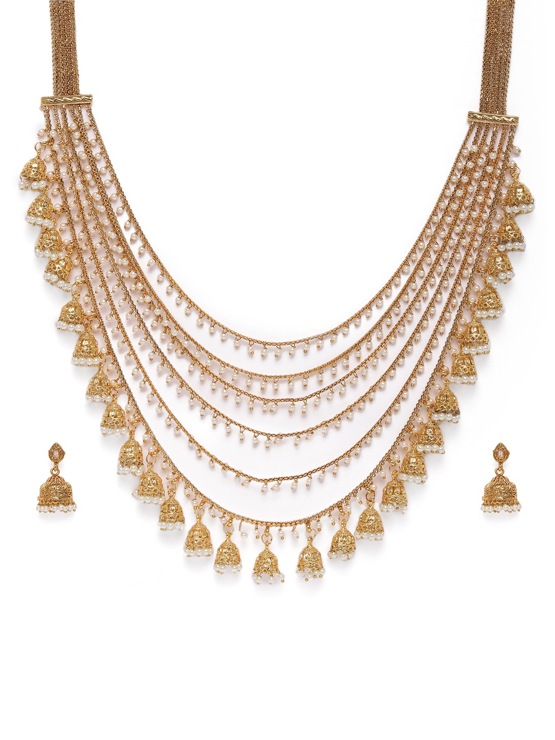 

AccessHer Gold-Plated Handcrafted Bahubali Layered Style Necklace & Earring Set