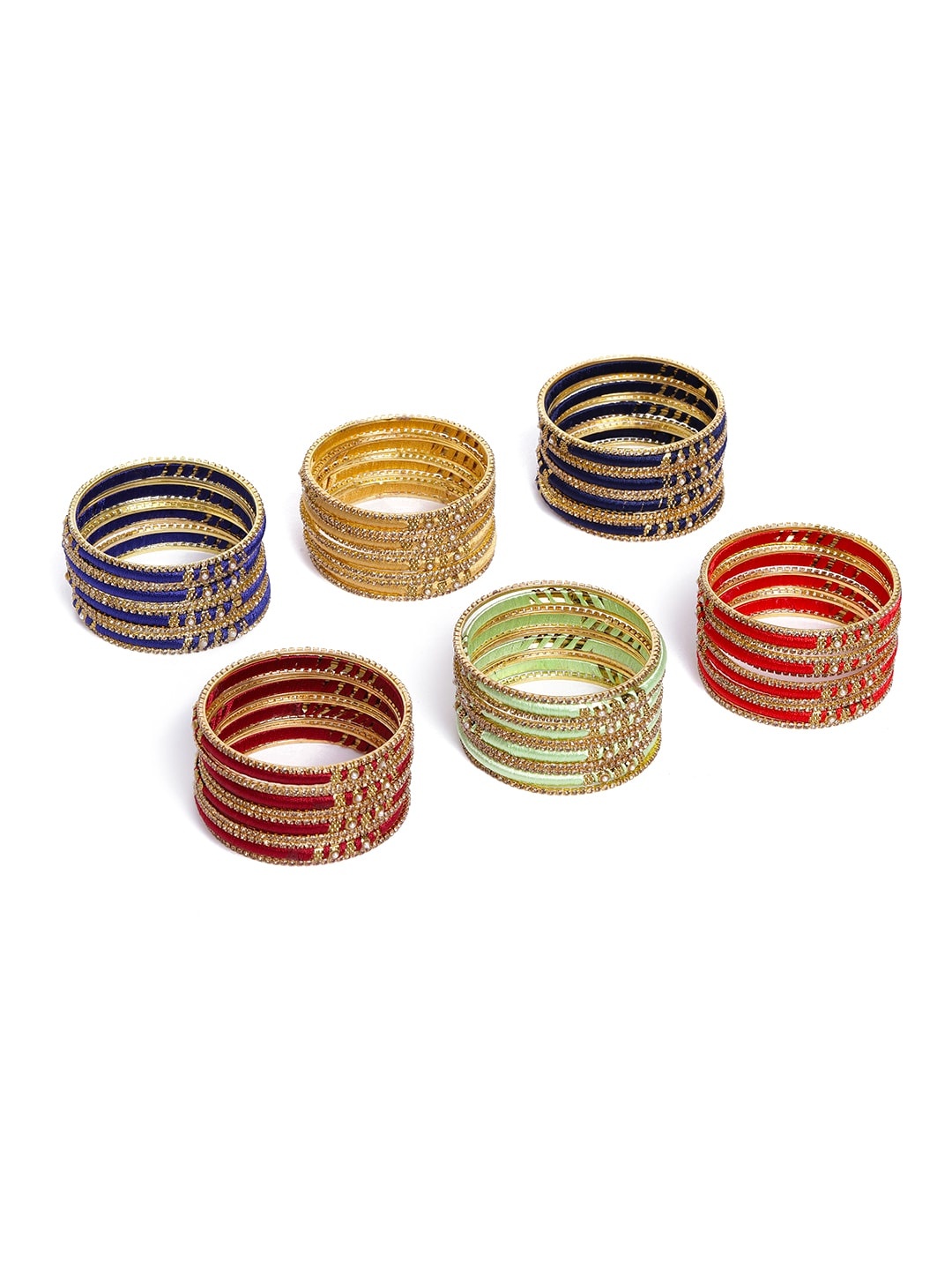

AccessHer Set of 6 Multicolour Brass-Plated Silk Thread Bangles, Multi