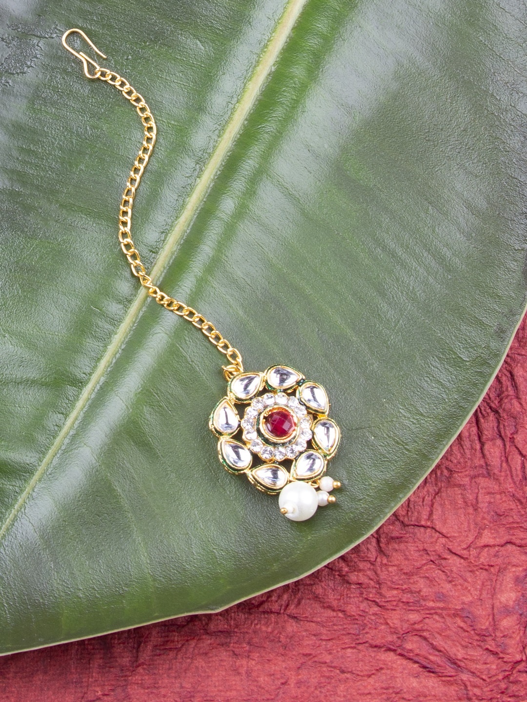 

AccessHer Gold-Plated Kundan Studded Handcrafted Maang Tika