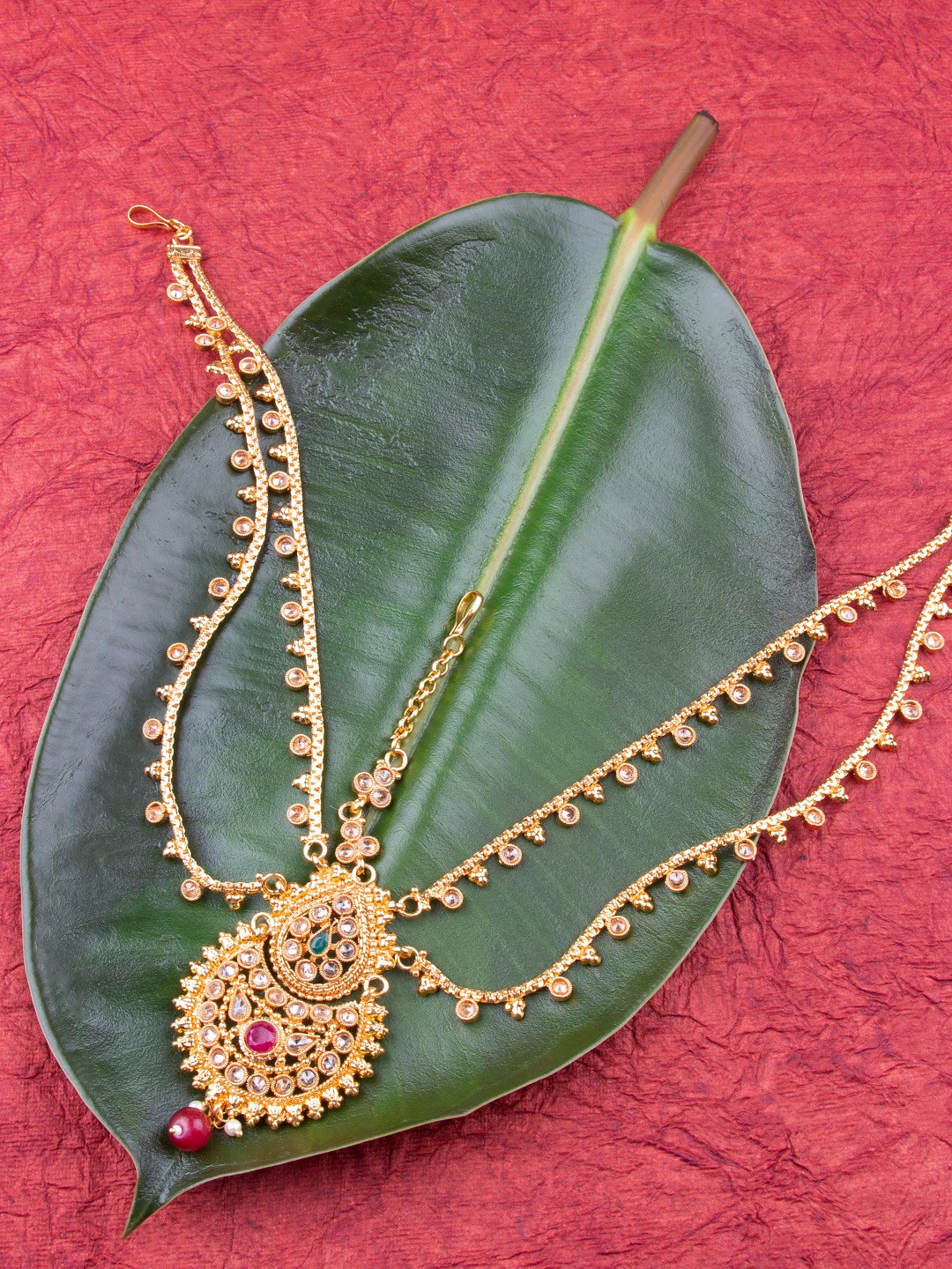 

AccessHer Antique Gold-Plated Studded Pearl Matha Patti