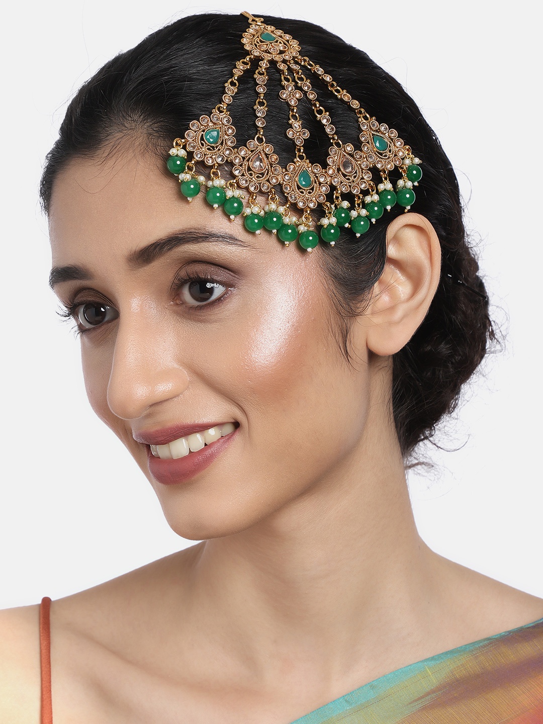 

AccessHer Antique Green Gold-Plated Handcrafted Stone-Studded Passa