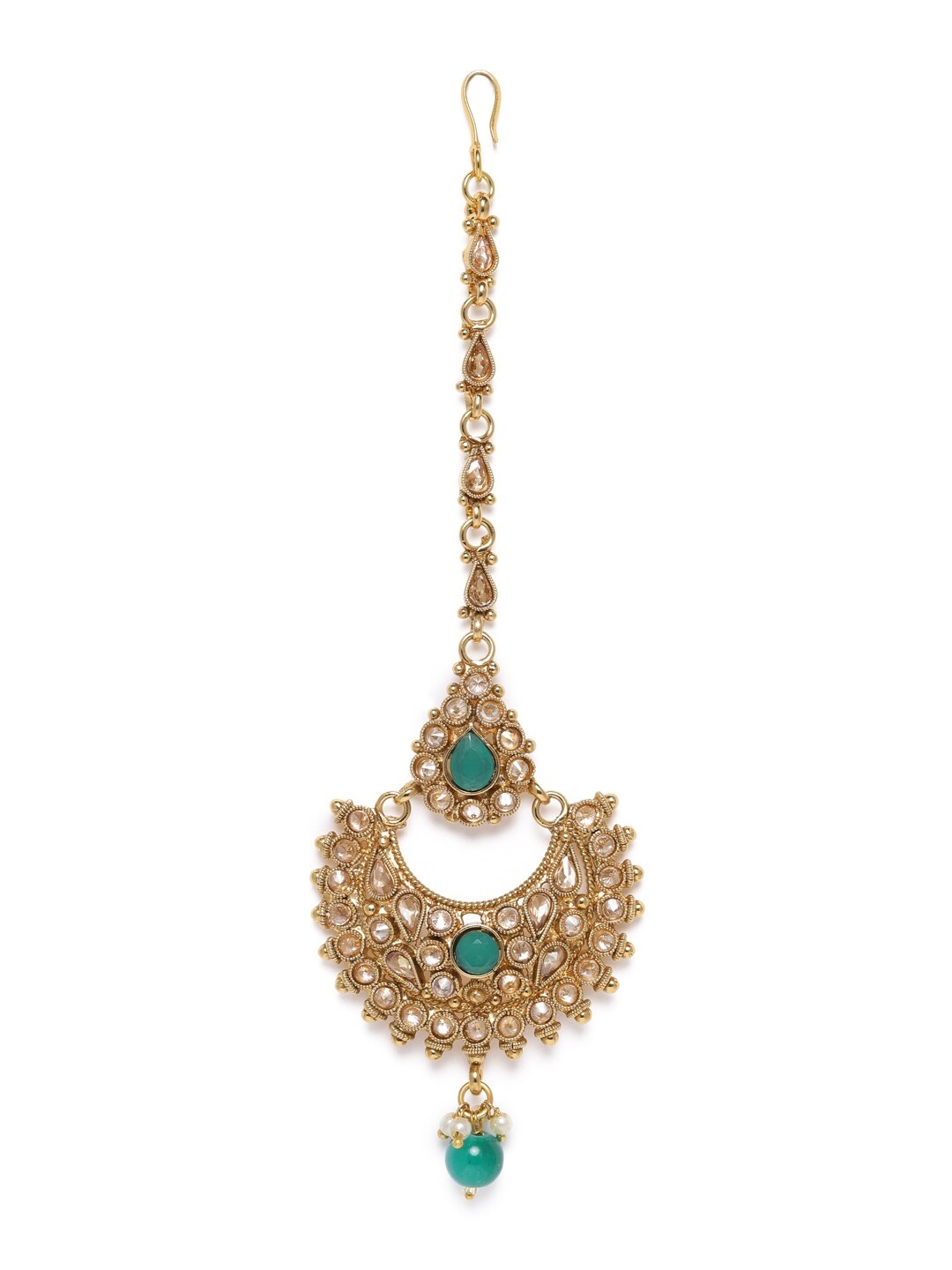 

AccessHer Gold-Plated & Turquoise Blue Stone Studded Maang Tika