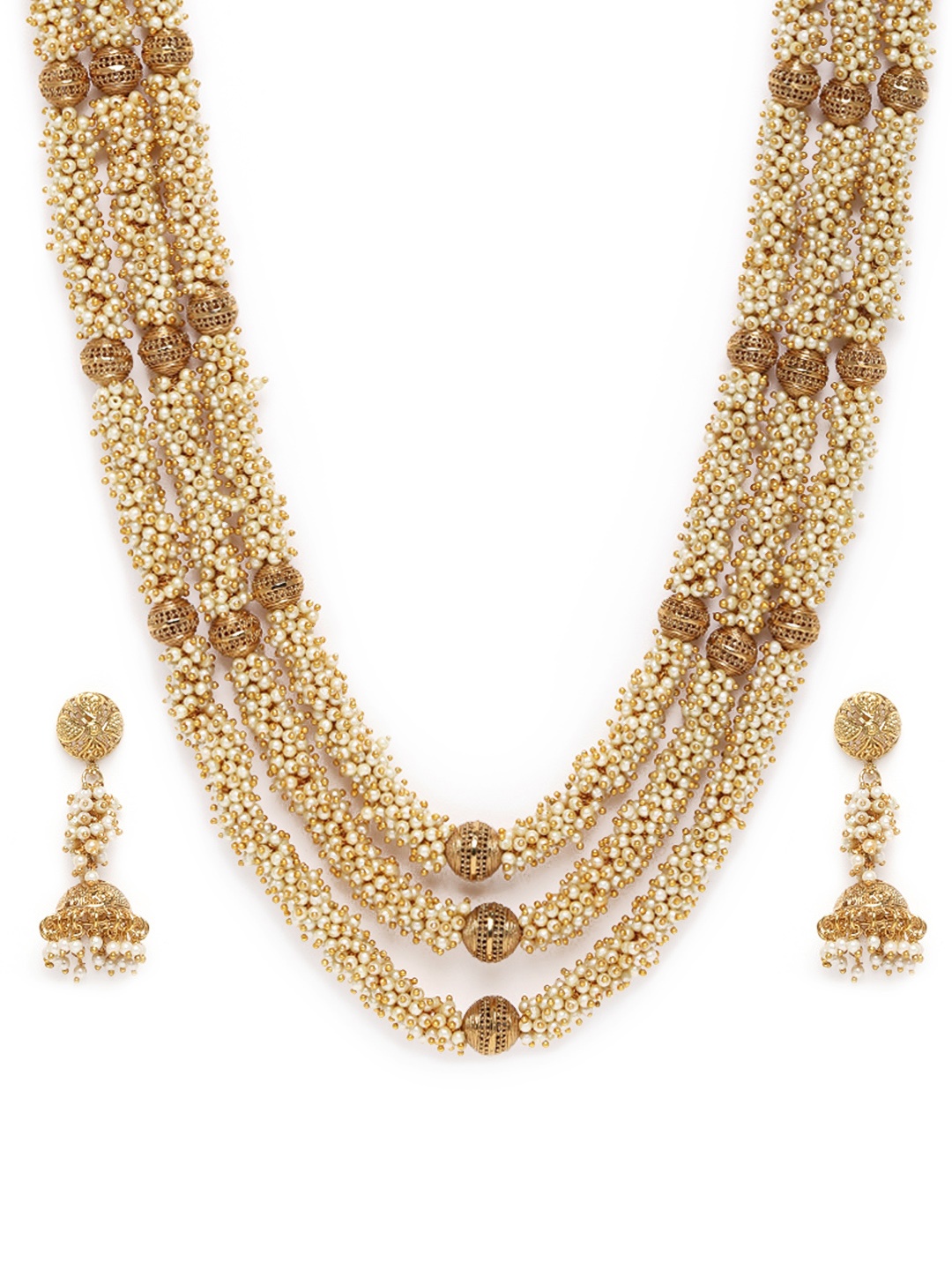 

AccessHer Antique Gold-Plated Handcrafted Pearl Layered Jewellery Set