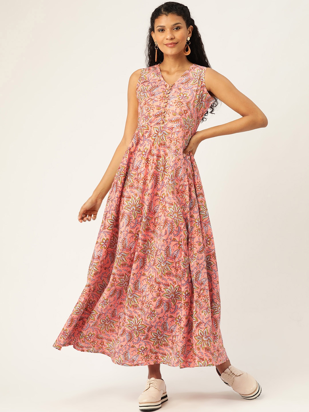 

Shae by SASSAFRAS Women Pink & Olive Green Printed Maxi Dress