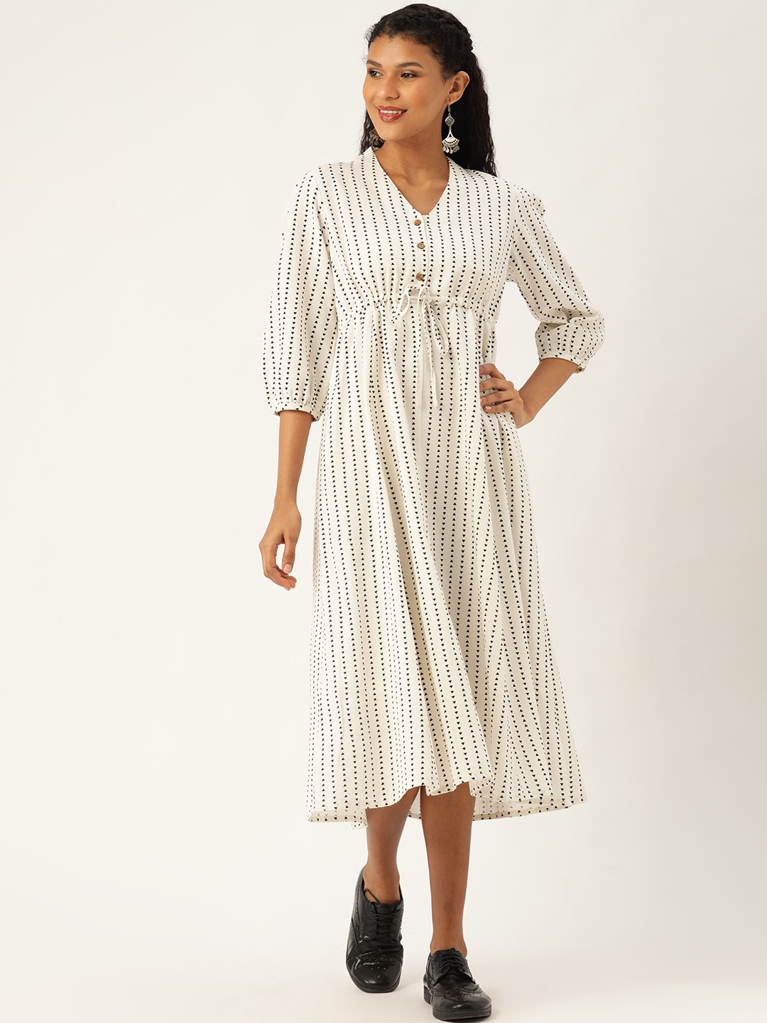 

Shae by SASSAFRAS Women Off-White & Black Printed A-Line Dress