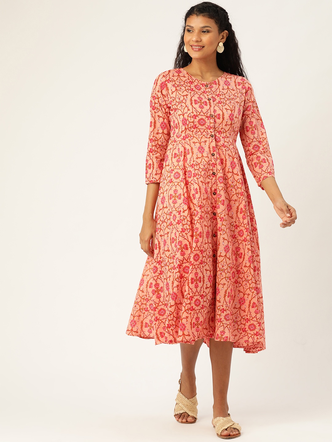 

Shae by SASSAFRAS Women Peach-Coloured Printed A-Line Dress