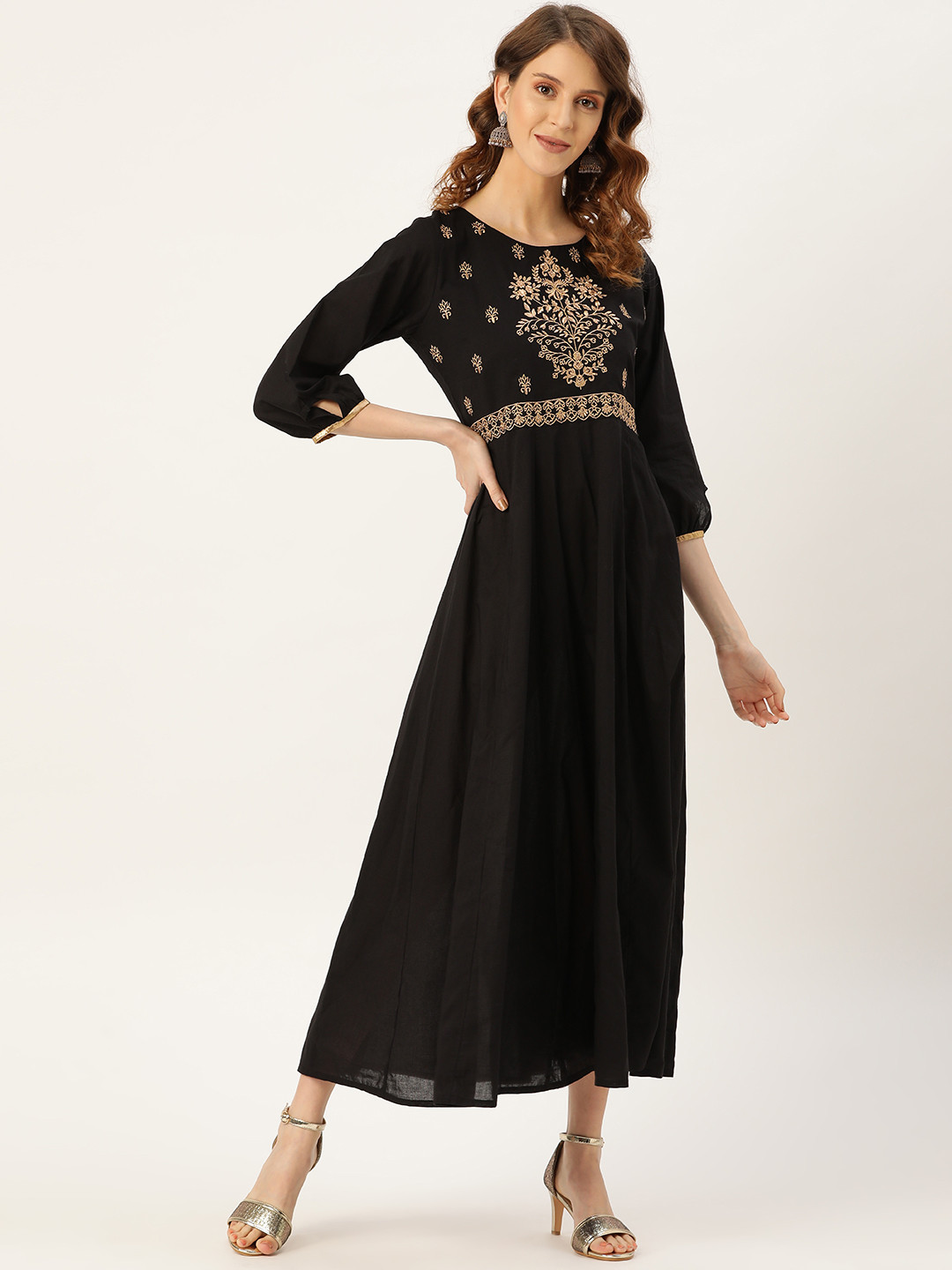 

Shae by SASSAFRAS Women Black Zari Embroidered Detail A-Line Kurta Dress