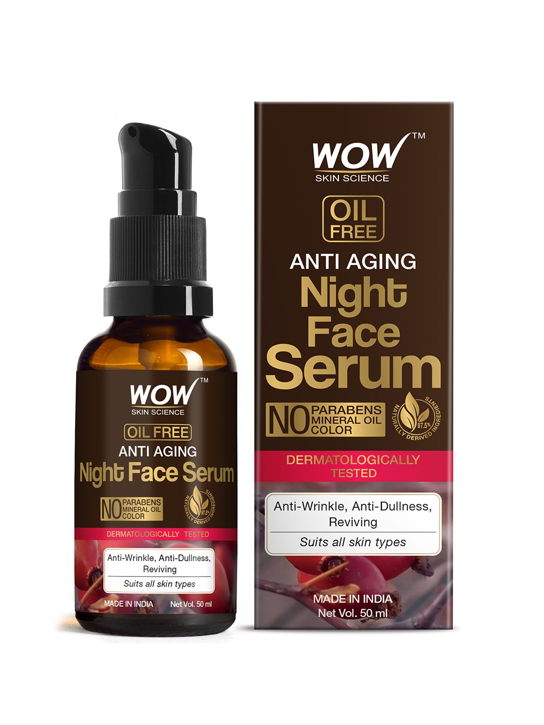 

WOW SKIN SCIENCE Anti Aging Night Face Serum - 50 ml, Brown