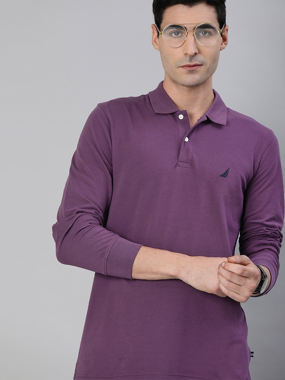 

Nautica Men Purple Solid Polo Collar T-shirt