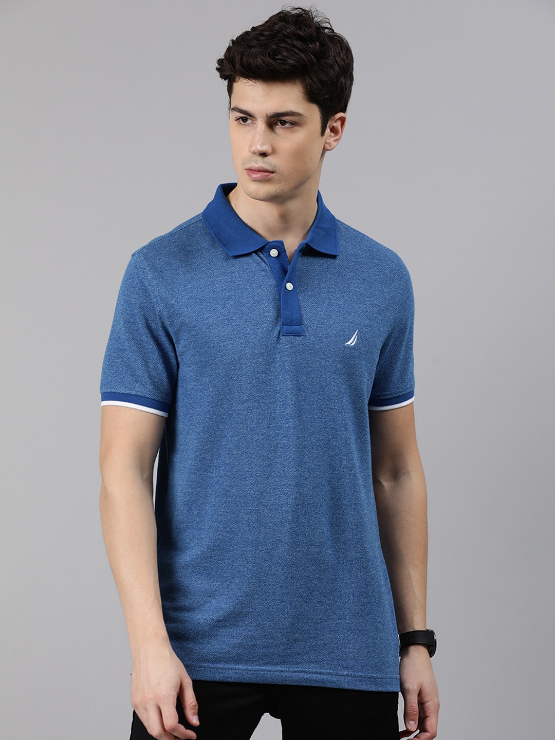 

Nautica Men Navy Blue Solid Polo Collar T-shirt