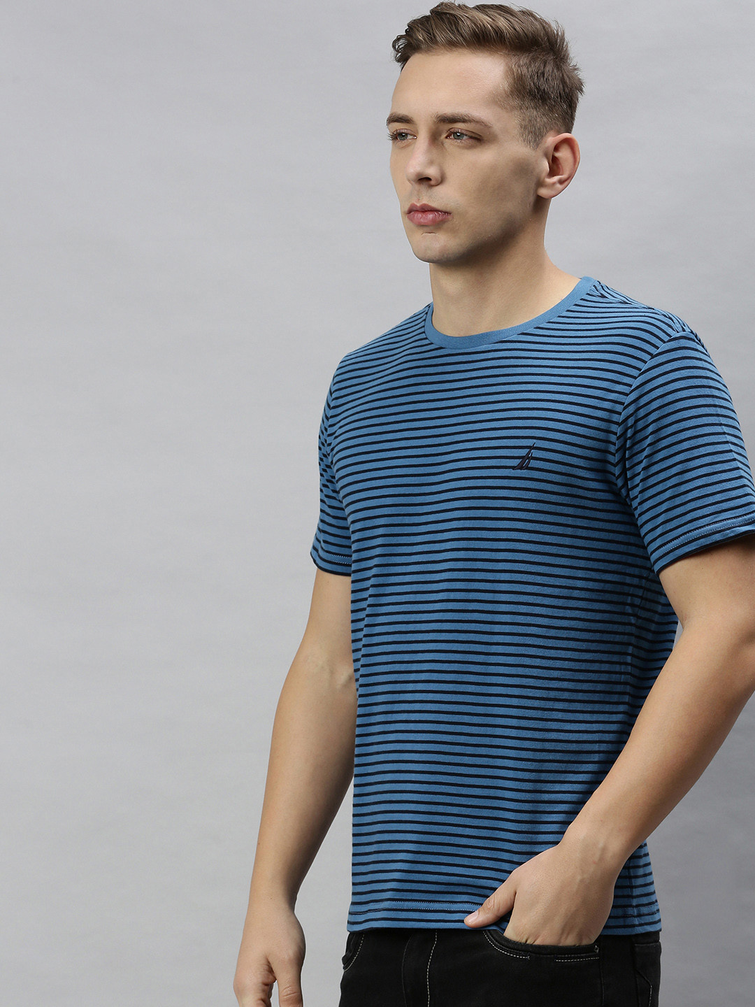 

Nautica Men Blue Pure Cotton Striped Round Neck Pure Cotton T-shirt
