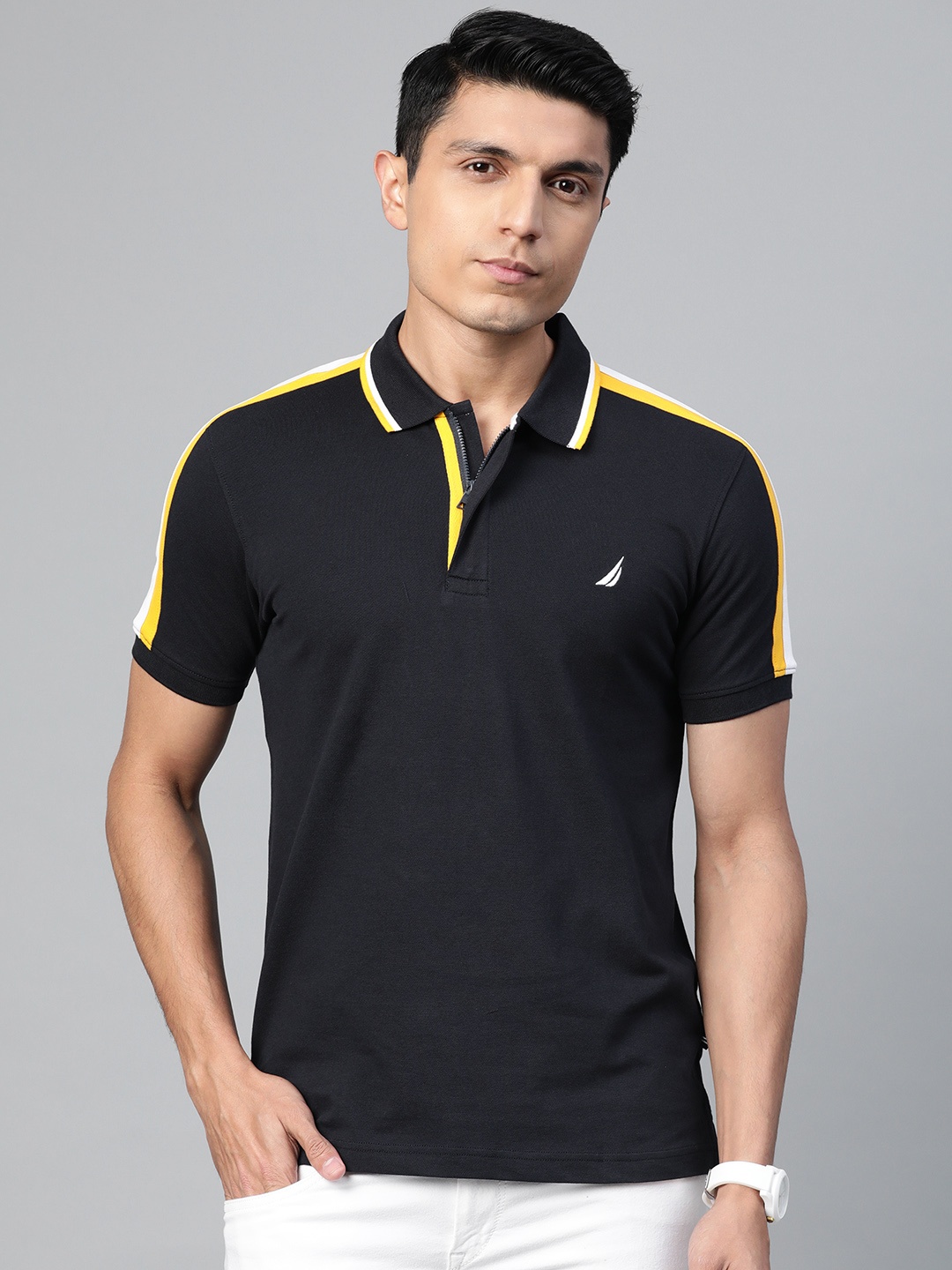 

Nautica Men Navy Blue Solid Polo Collar T-shirt