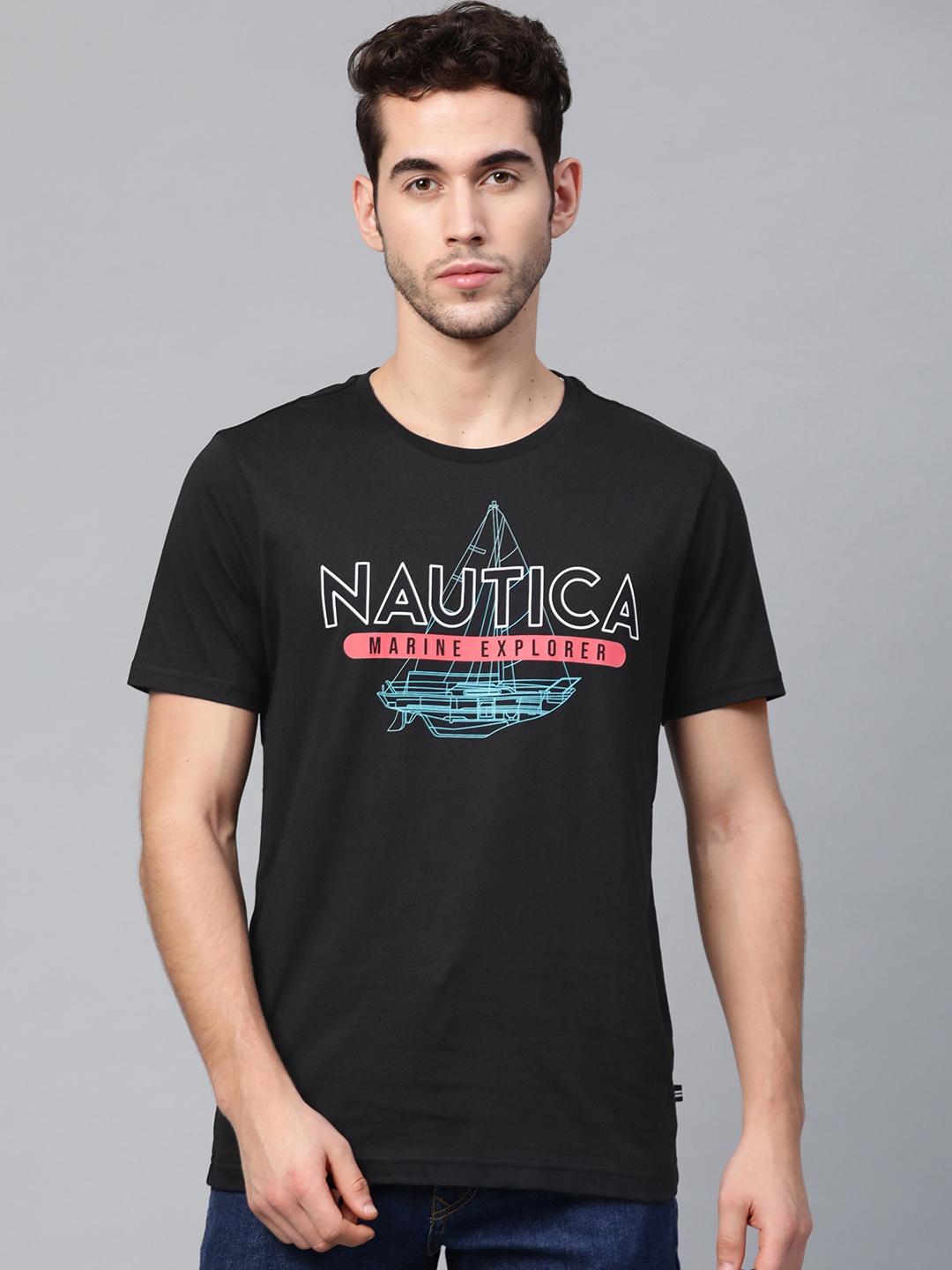 

Nautica Men Black Graphic Print Round Neck T-shirt