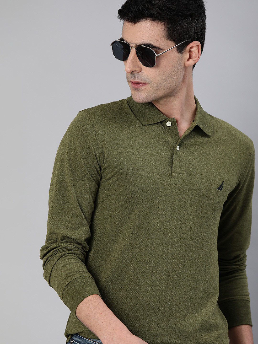 

Nautica Men Olive Green Solid Polo Collar T-shirt