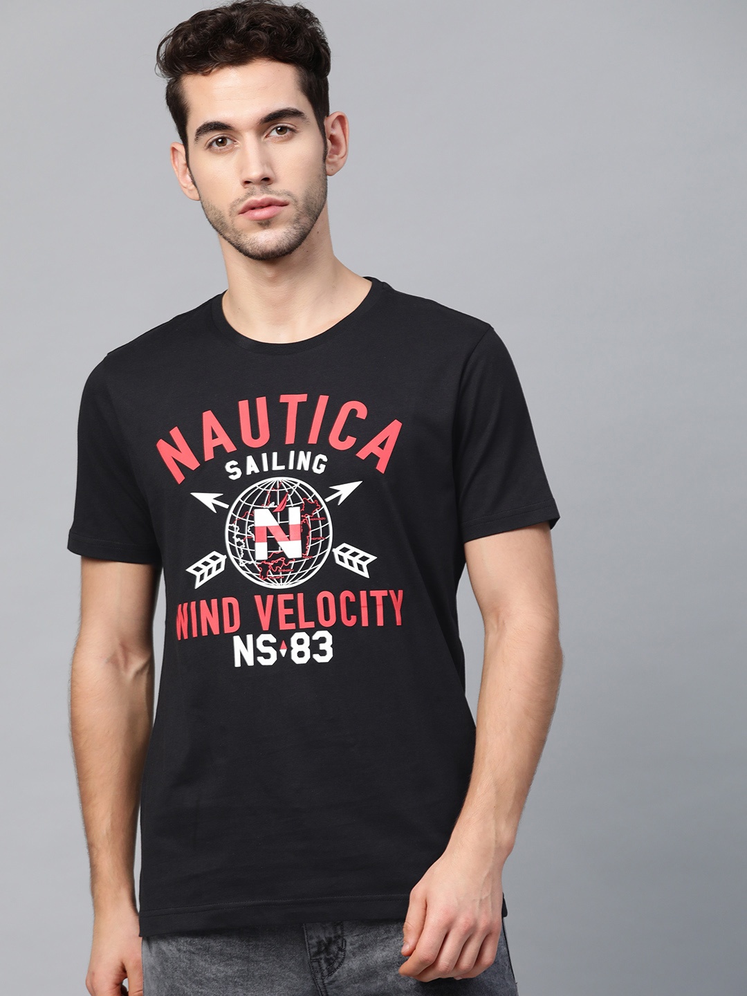 

Nautica Men Black & Red Graphic Print Round Neck T-shirt