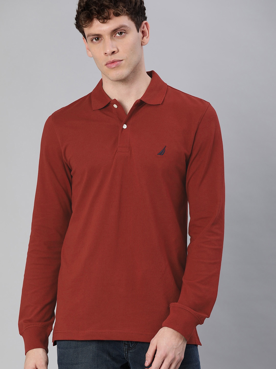 

Nautica Men Maroon Solid Polo Collar T-shirt