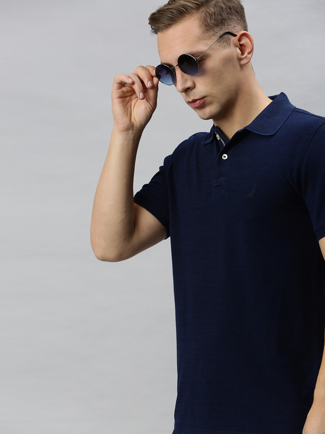 

Nautica Men Navy Blue Solid Pure Cotton Polo Collar T-shirt