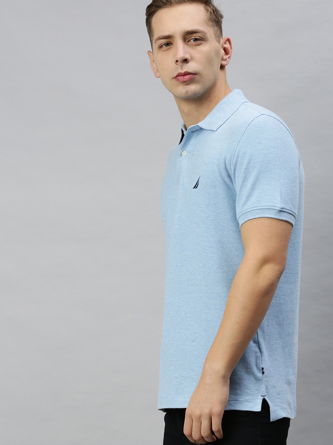 

Nautica Men Blue Solid Pure Cotton Polo Collar T-shirt