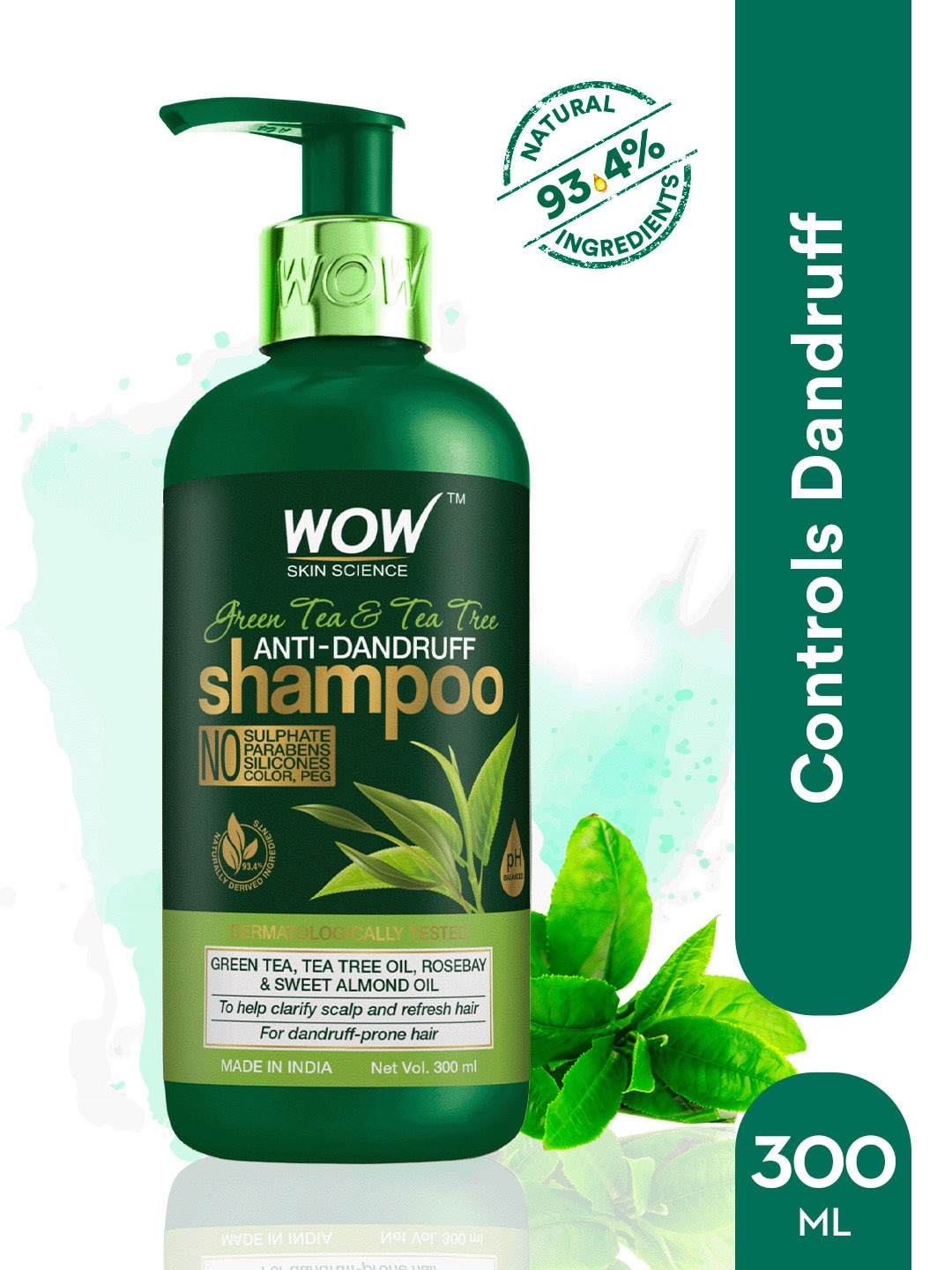 

WOW Skin Science Green Tea & Tea Tree Anti-Dandruff Shampoo with Almond Oil 300 ml