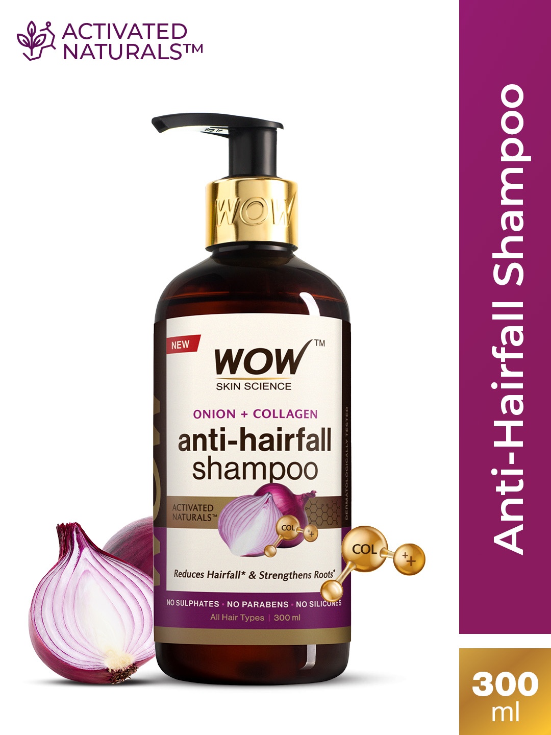 

WOW SKIN SCIENCE Onion Shampoo for Hair Growth with Red Onion Seed Oil Extract-300ml, Brown