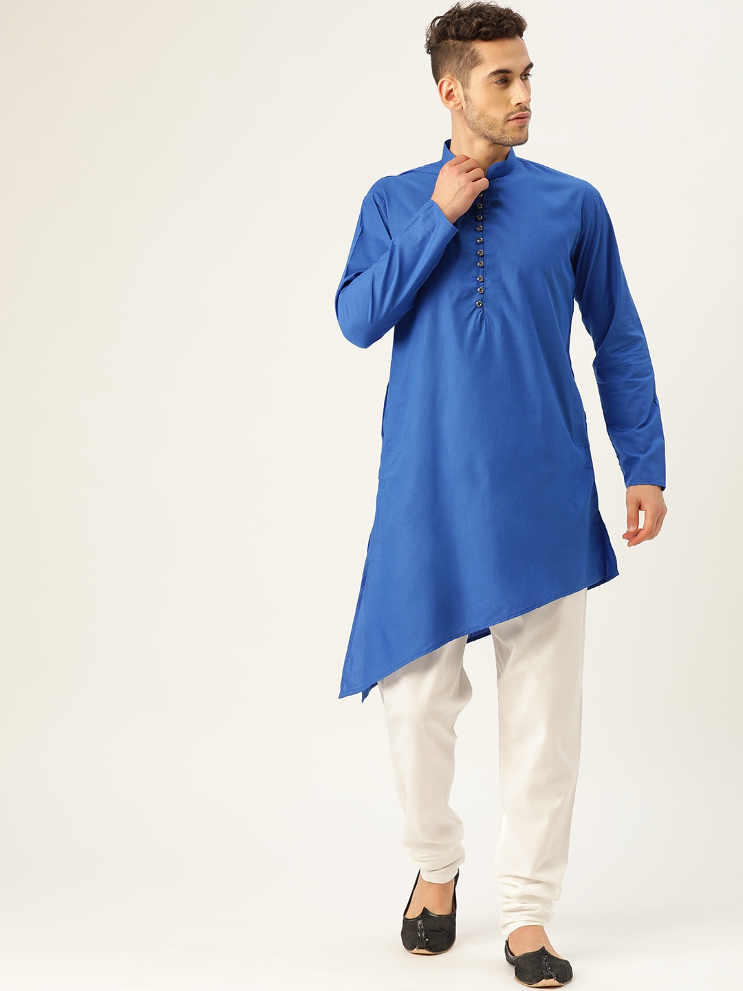 

SOJANYA Men Blue Solid Straight Asymmetric Kurta