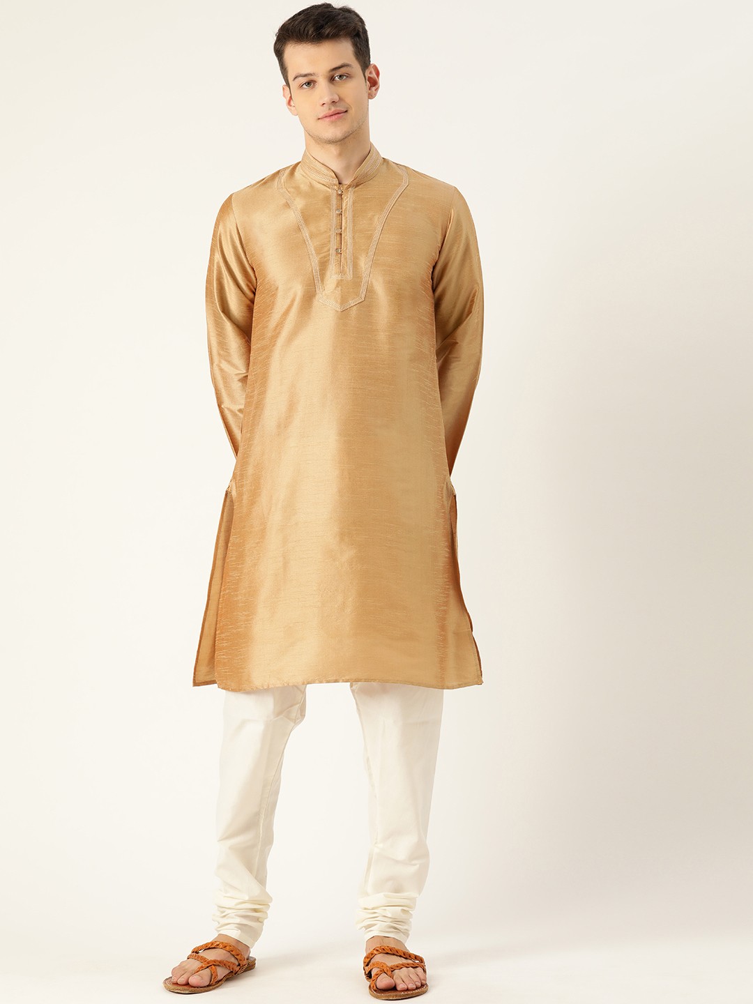 

SOJANYA Men Beige & Off-White Solid Kurta with Churidar
