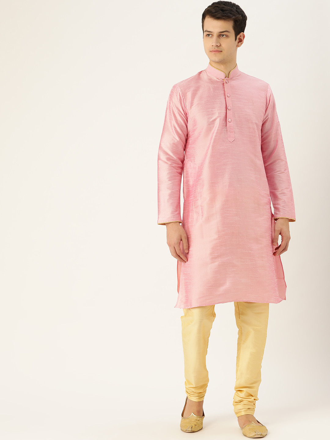 

SOJANYA Men Pink & Beige Solid Kurta with Churidar