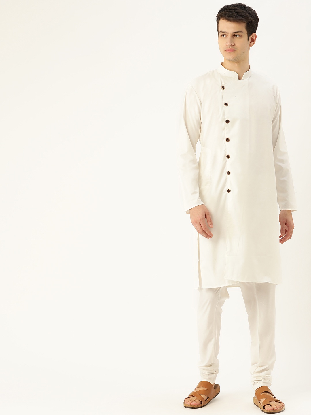 

SOJANYA Men White Solid Angrakha Kurta with Churidar