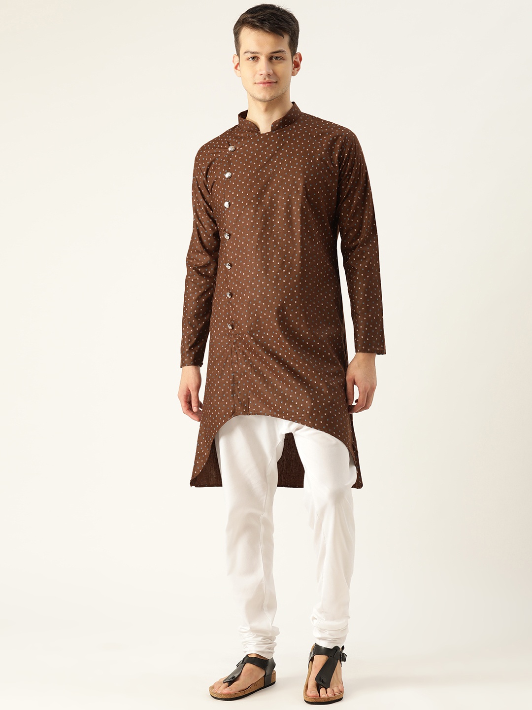 

SOJANYA Men Brown & White Printed Kurta with Churidar