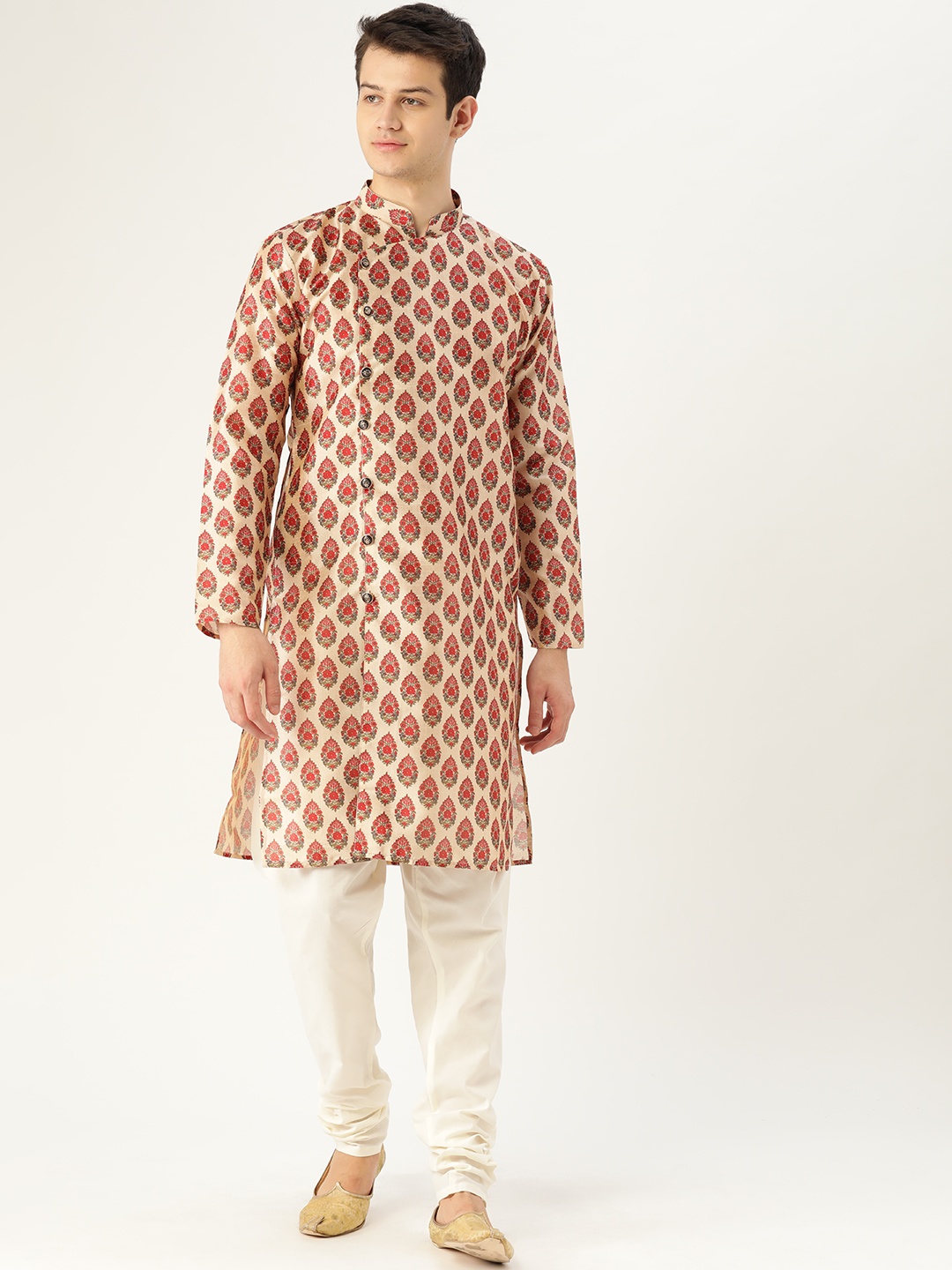 

SOJANYA Men Beige & Off-White Printed Kurta with Churidar