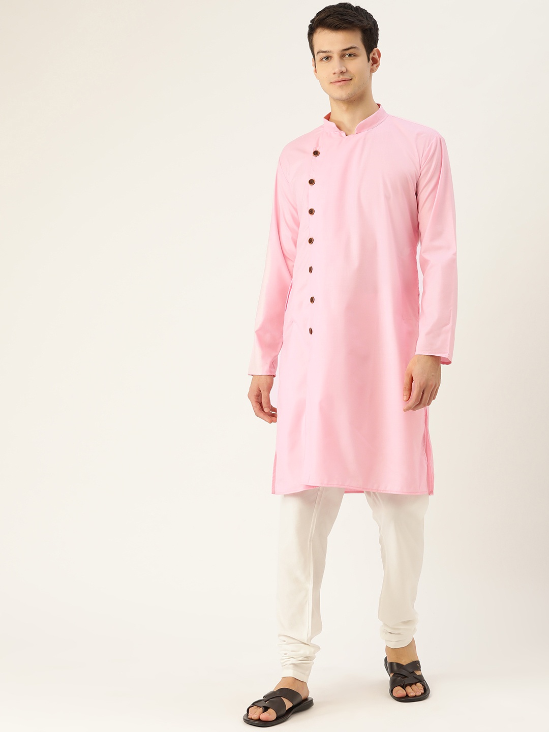 

SOJANYA Men Pink & White Solid Kurta with Churidar