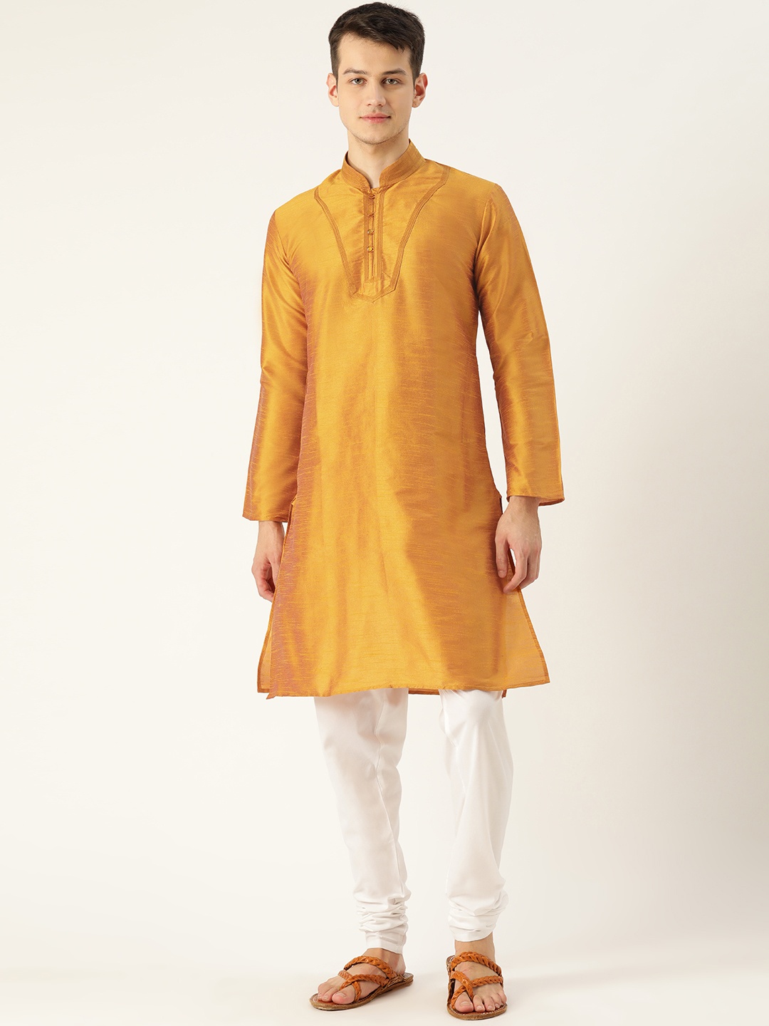 

SOJANYA Men Gold-Toned Solid Straight Kurta