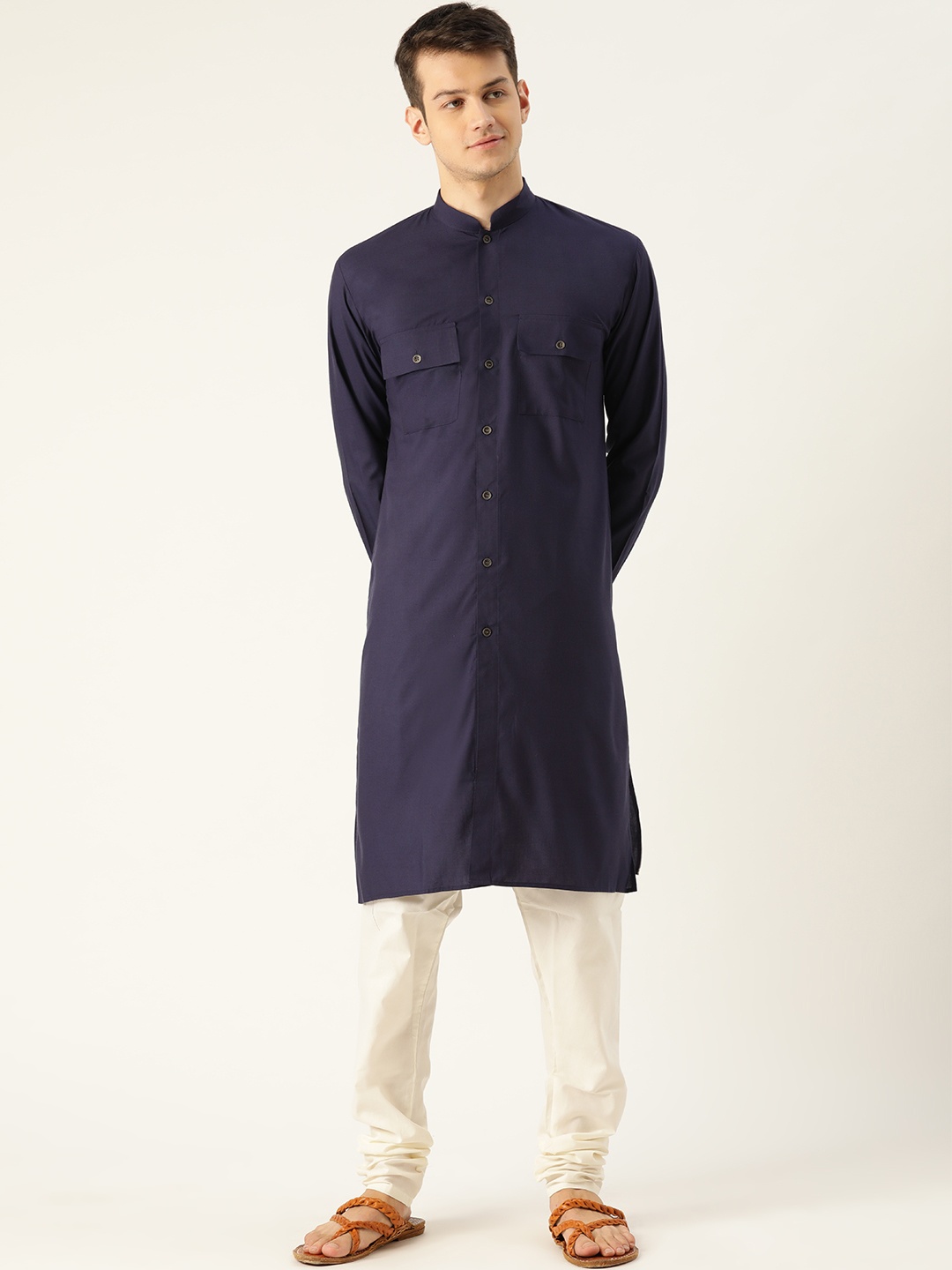 

SOJANYA Men Navy Blue Solid Straight Kurta