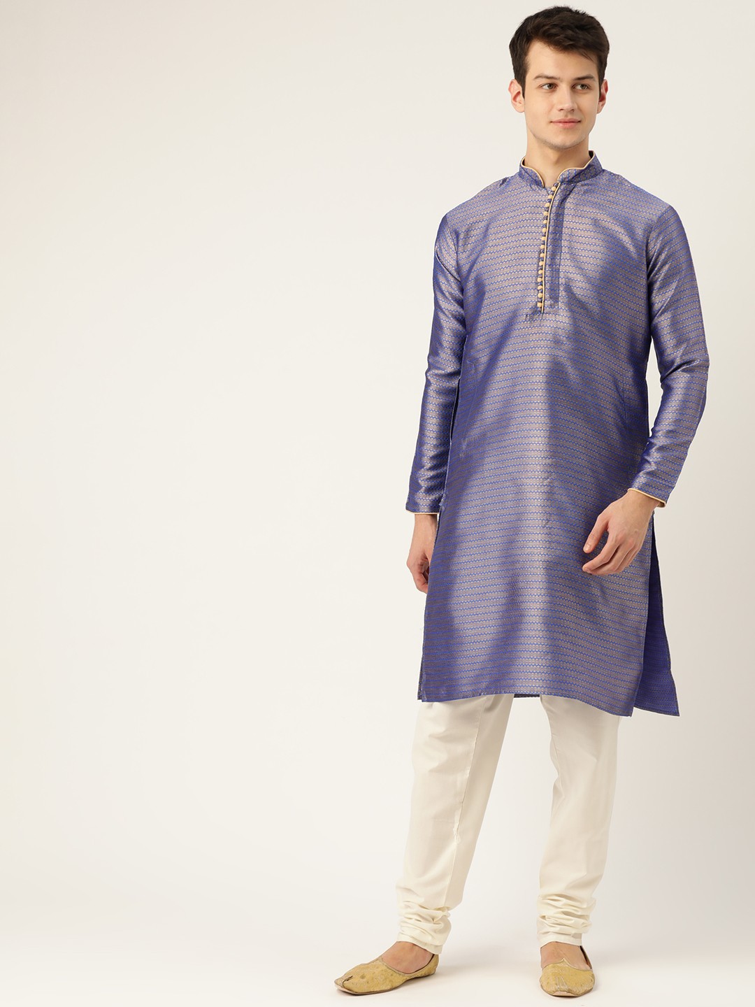 

SOJANYA Men Blue & Golden Woven Design Straight Kurta