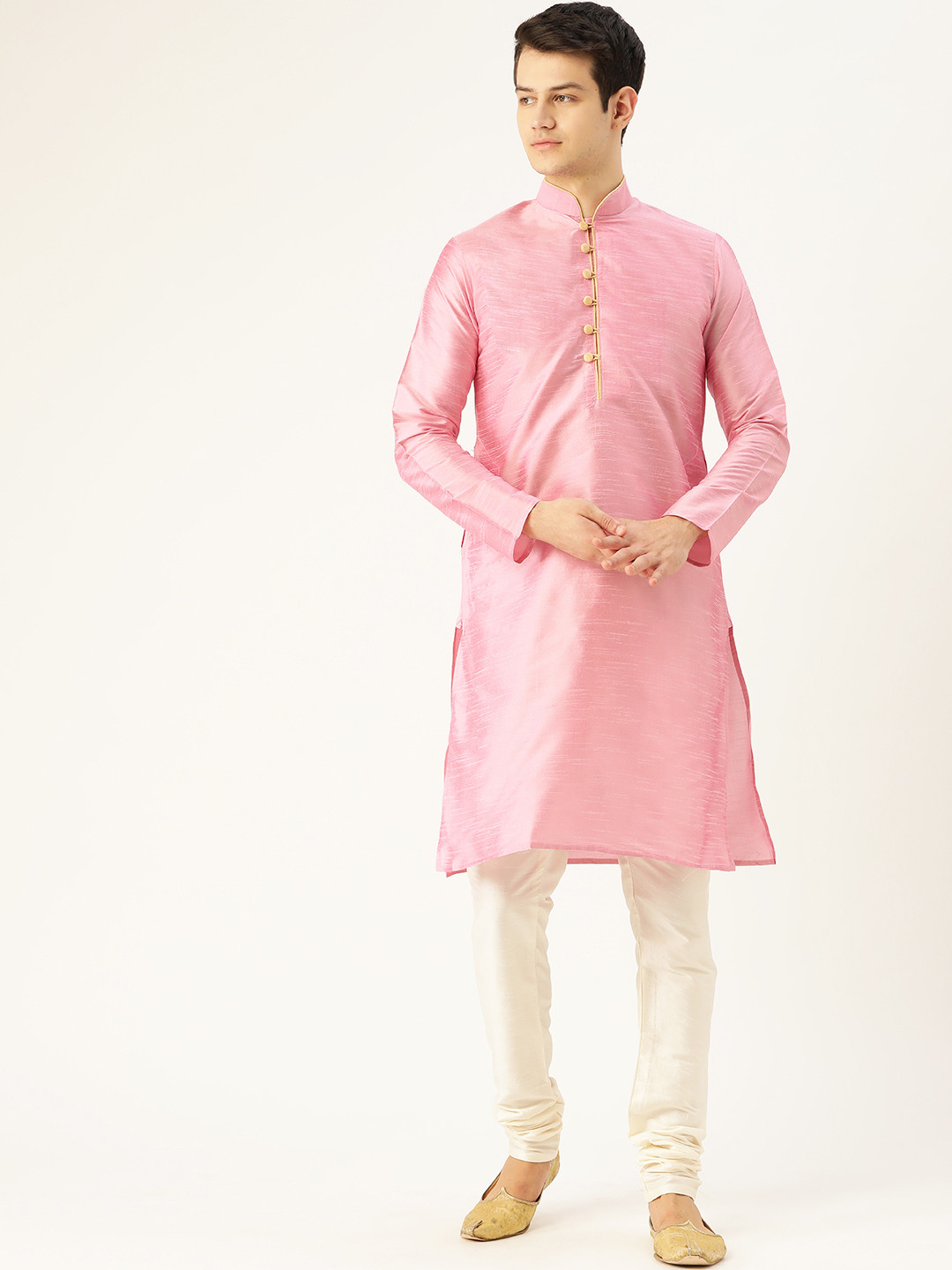 

SOJANYA Men Pink Solid Straight Kurta