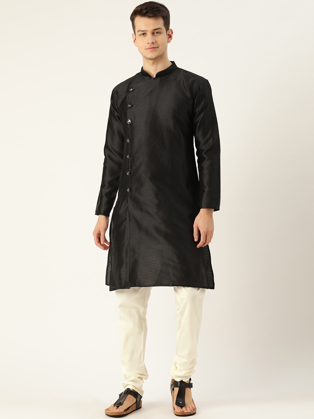 

SOJANYA Men Black & Off-White Solid Kurta with Churidar