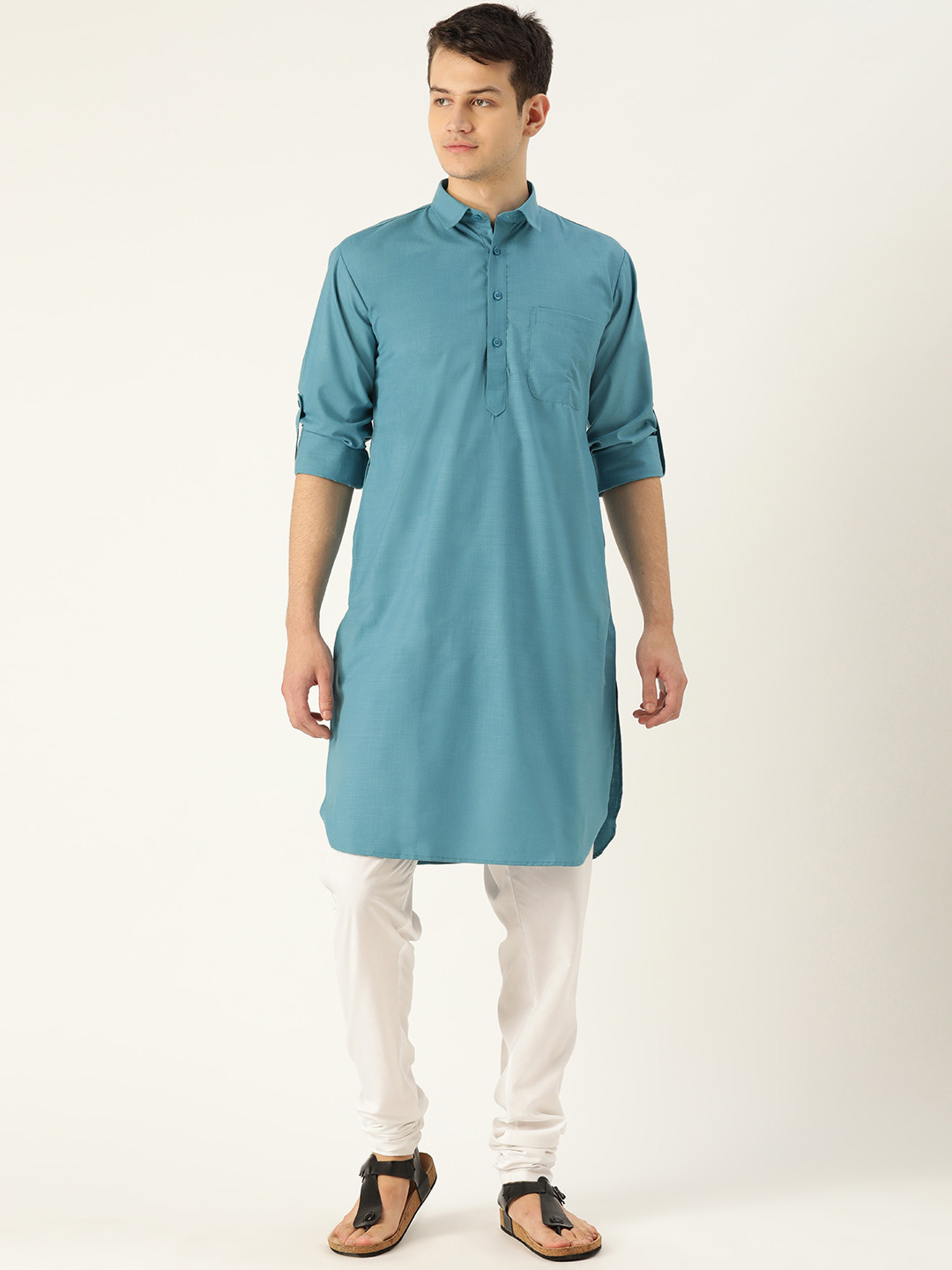 

SOJANYA Men Blue & White Solid Kurta with Churidar