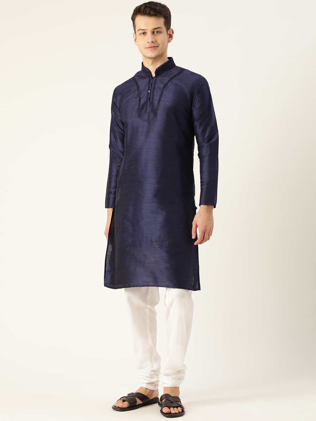 

SOJANYA Men Navy Blue Yoke Design Straight Kurta