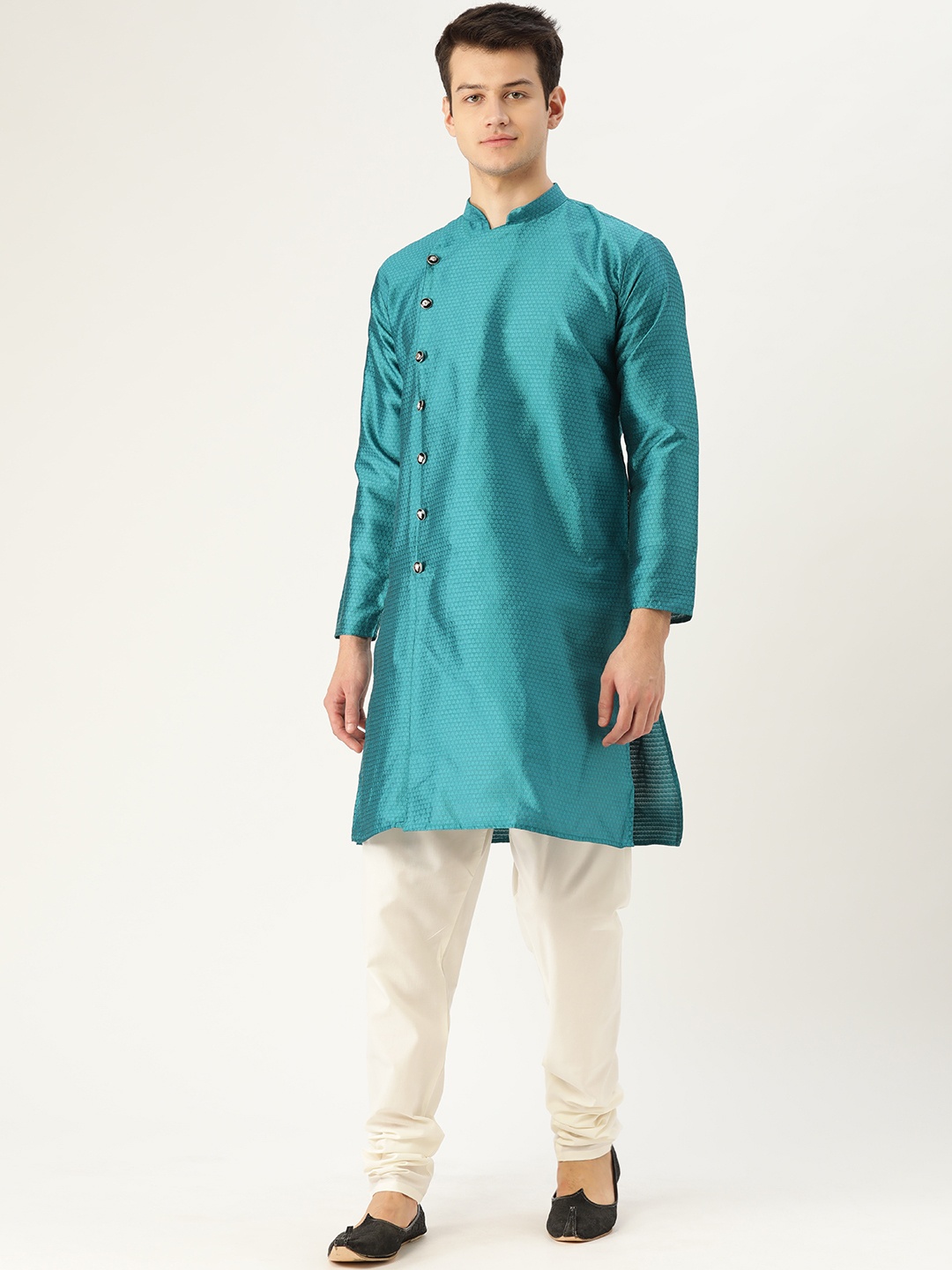 

SOJANYA Men Teal Blue Woven Design Straight Kurta