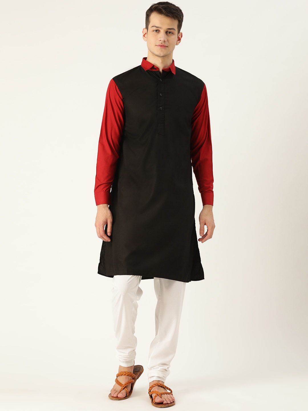 

SOJANYA Men Black Solid Straight Kurta