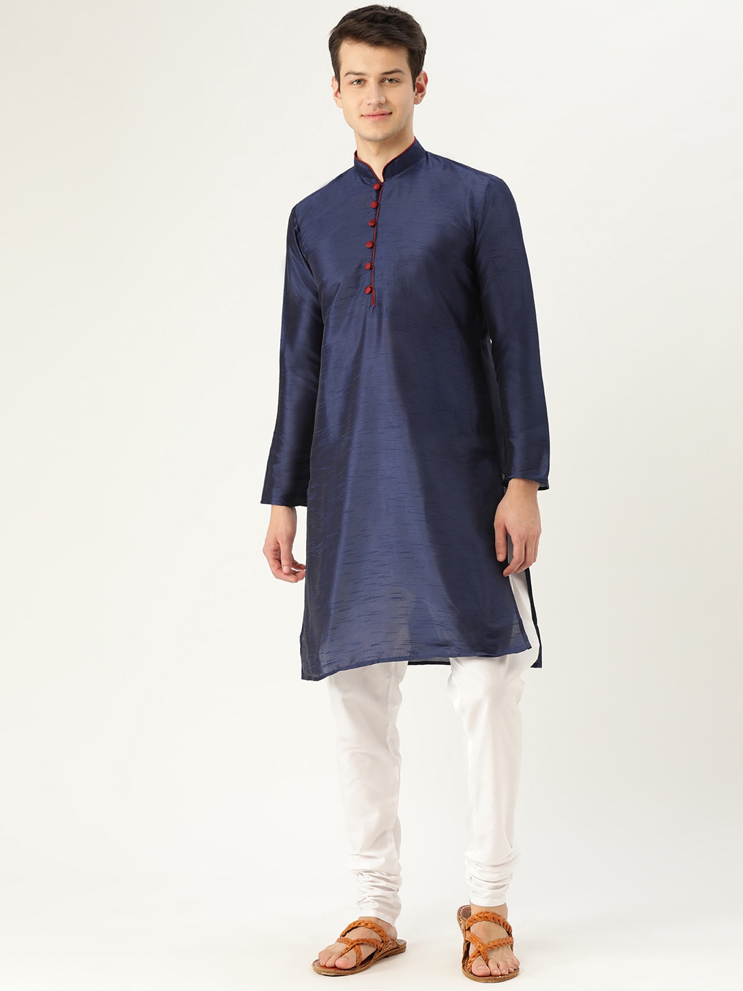 

SOJANYA Men Navy Blue Solid Straight Kurta
