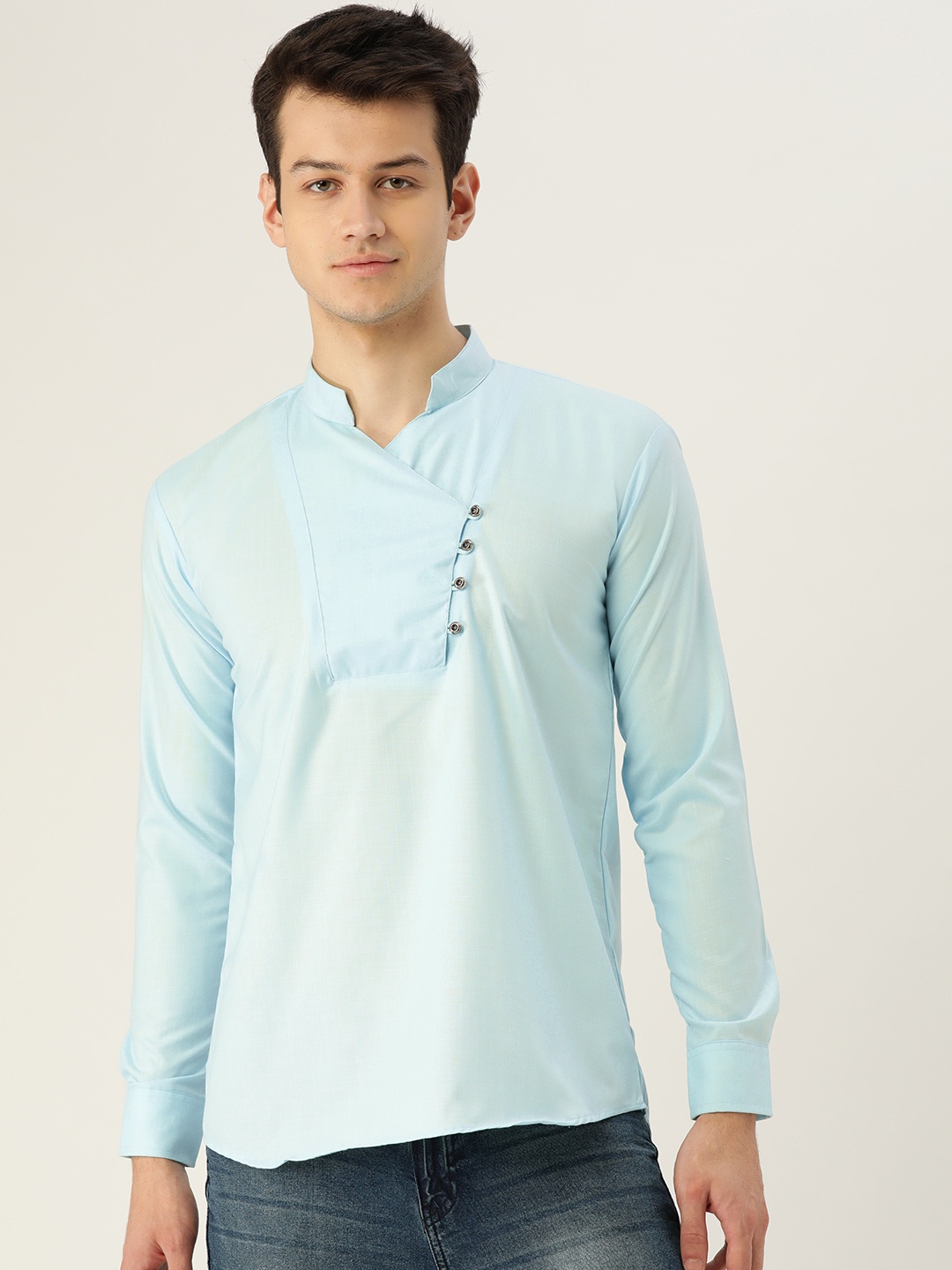 

SOJANYA Men Blue Solid Straight Kurta