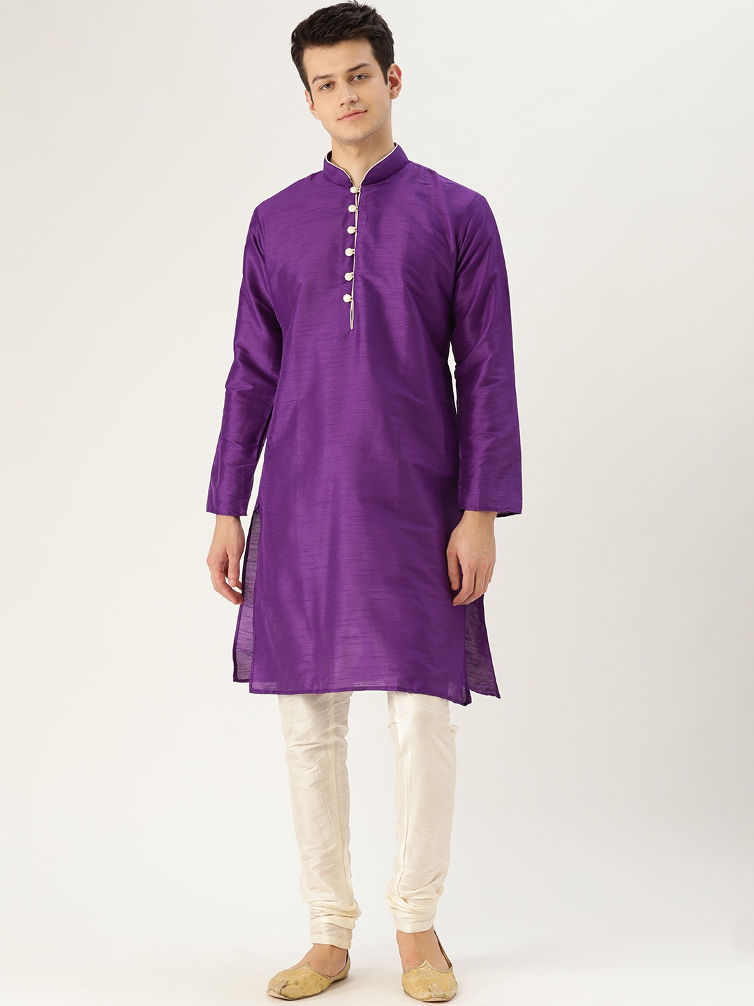 

SOJANYA Men Purple & Off-White Solid Kurta with Churidar