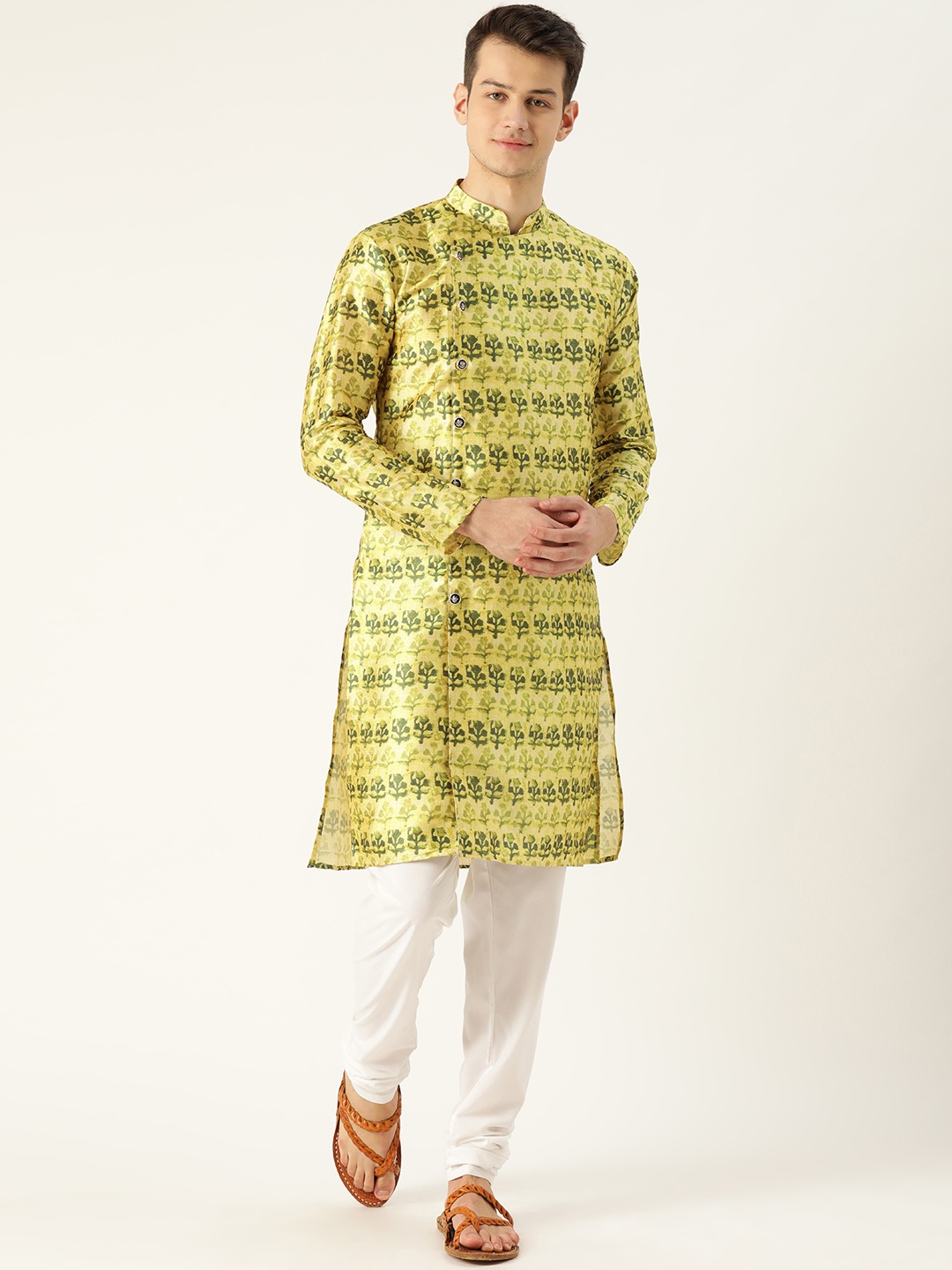 

SOJANYA Men Green Printed Angrakha Straight Kurta