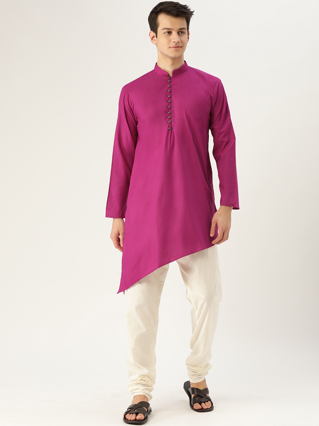 

SOJANYA Men Pink Solid Asymmetric Straight Kurta
