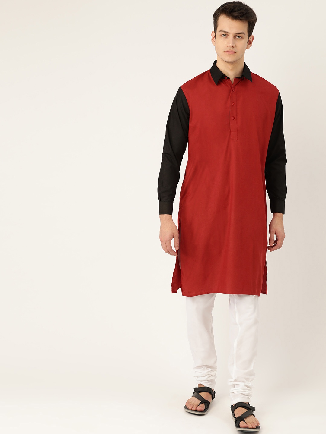 

SOJANYA Men Maroon & White Solid Kurta with Churidar