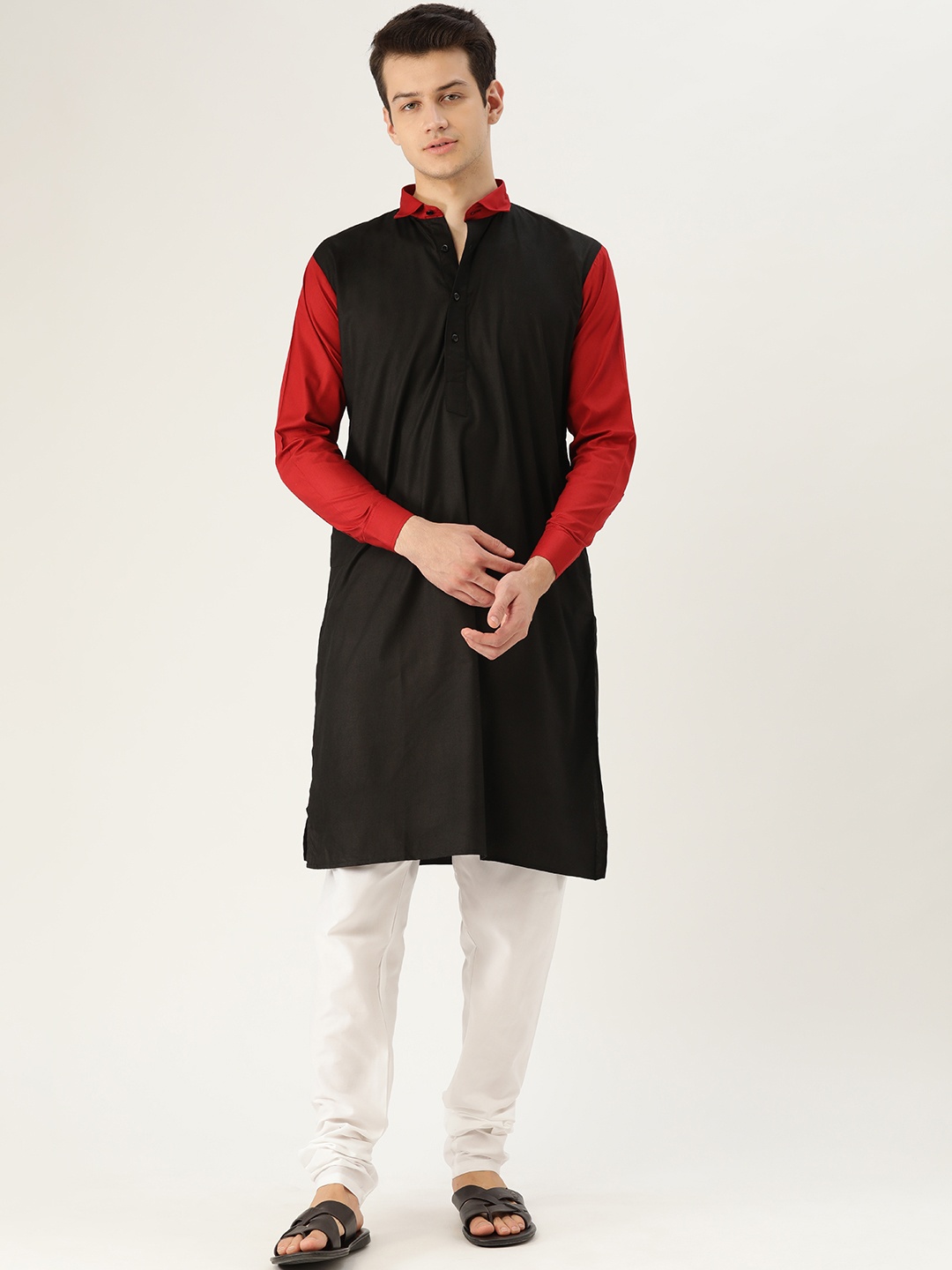 

SOJANYA Men Black & Off-White Solid Kurta with Churidar